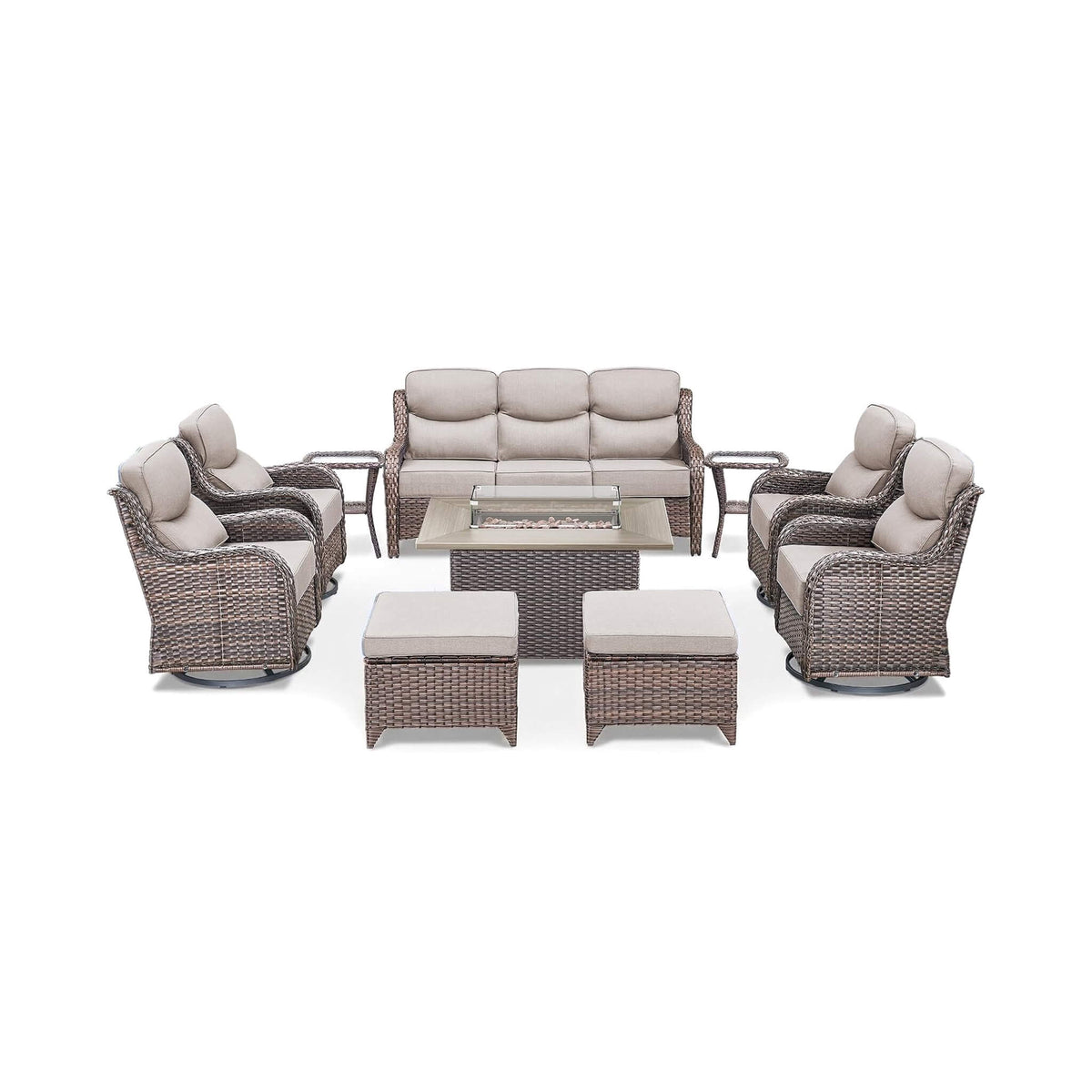 Alora 10-Piece Outdoor Patio Furniture Set with Fire Pit Table