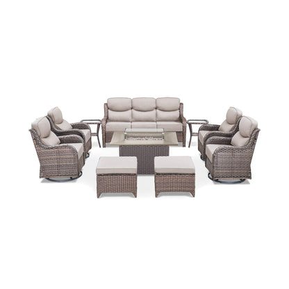 Alora 10-Piece Outdoor Patio Furniture Set with Fire Pit Table