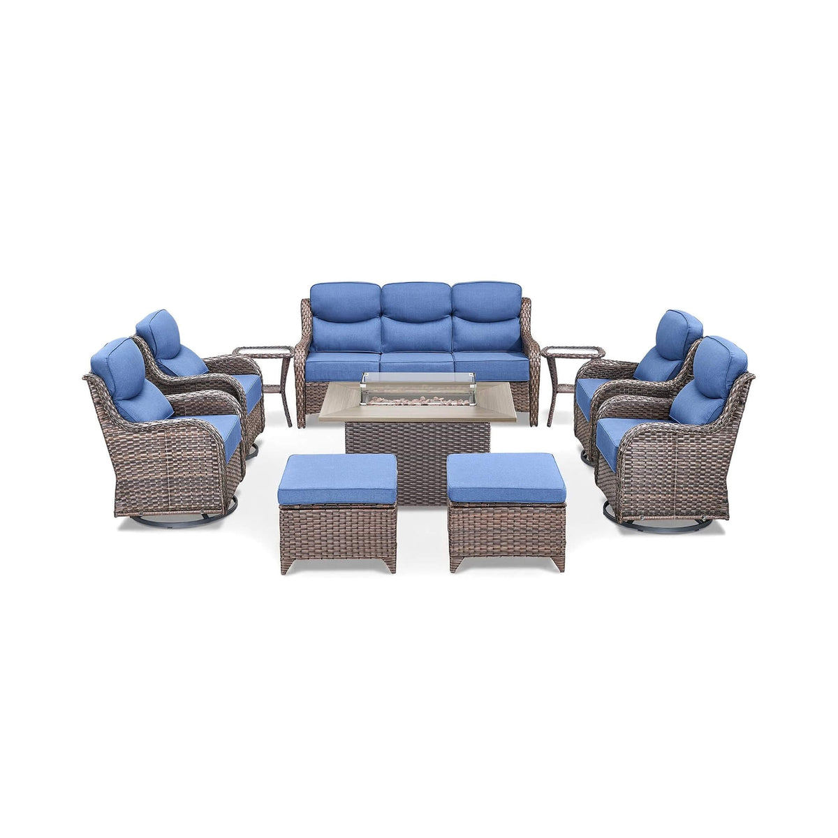 Alora 10-Piece Outdoor Patio Furniture Set with Fire Pit Table