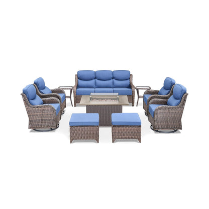 Alora 10-Piece Outdoor Patio Furniture Set with Fire Pit Table