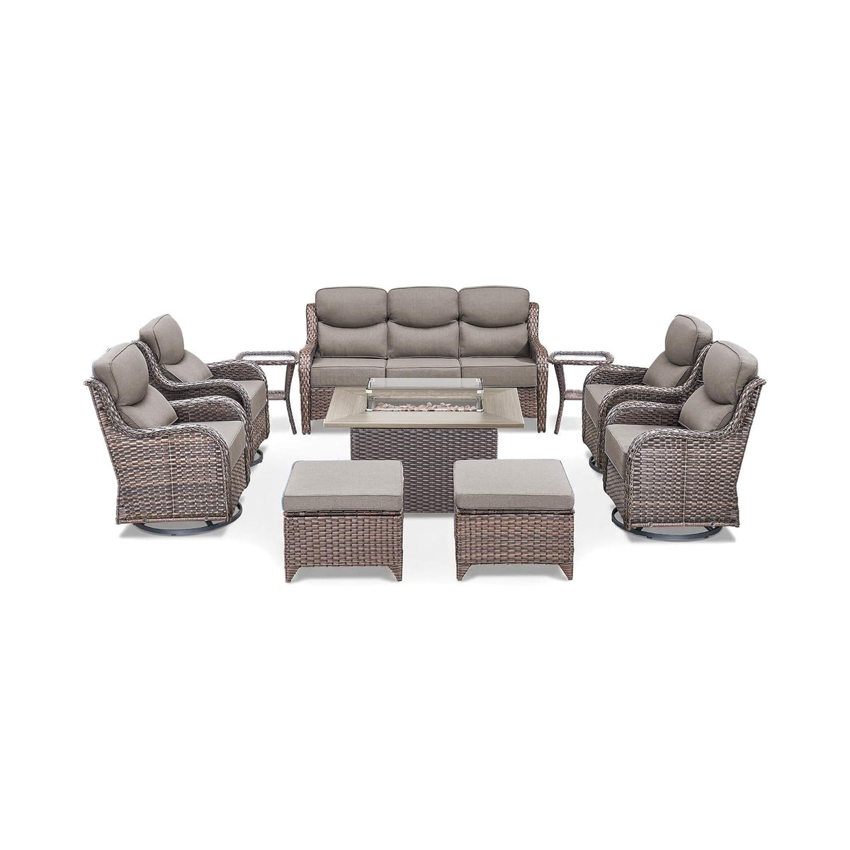 Alora 10-Piece Outdoor Patio Furniture Set with Fire Pit Table