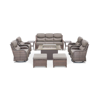 Alora 10-Piece Outdoor Patio Furniture Set with Fire Pit Table