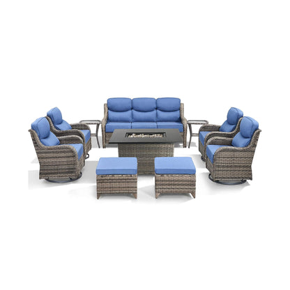 Alora 10-Piece Outdoor Patio Furniture Set with Fire Pit Table