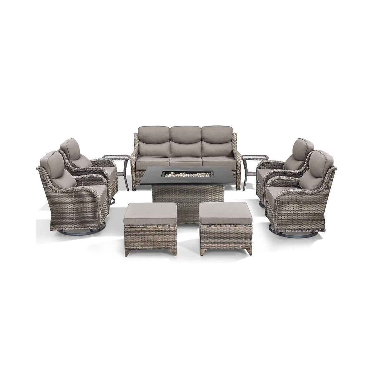 Alora 10-Piece Outdoor Patio Furniture Set with Fire Pit Table