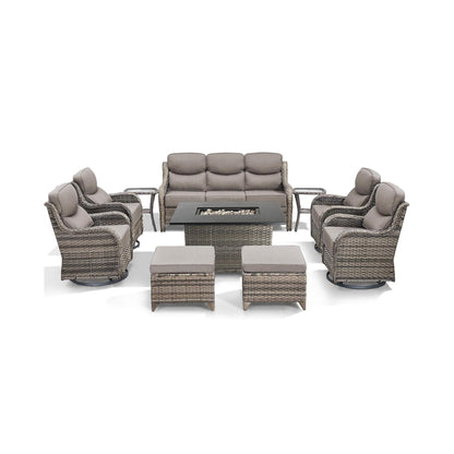 Alora 10-Piece Outdoor Patio Furniture Set with Fire Pit Table