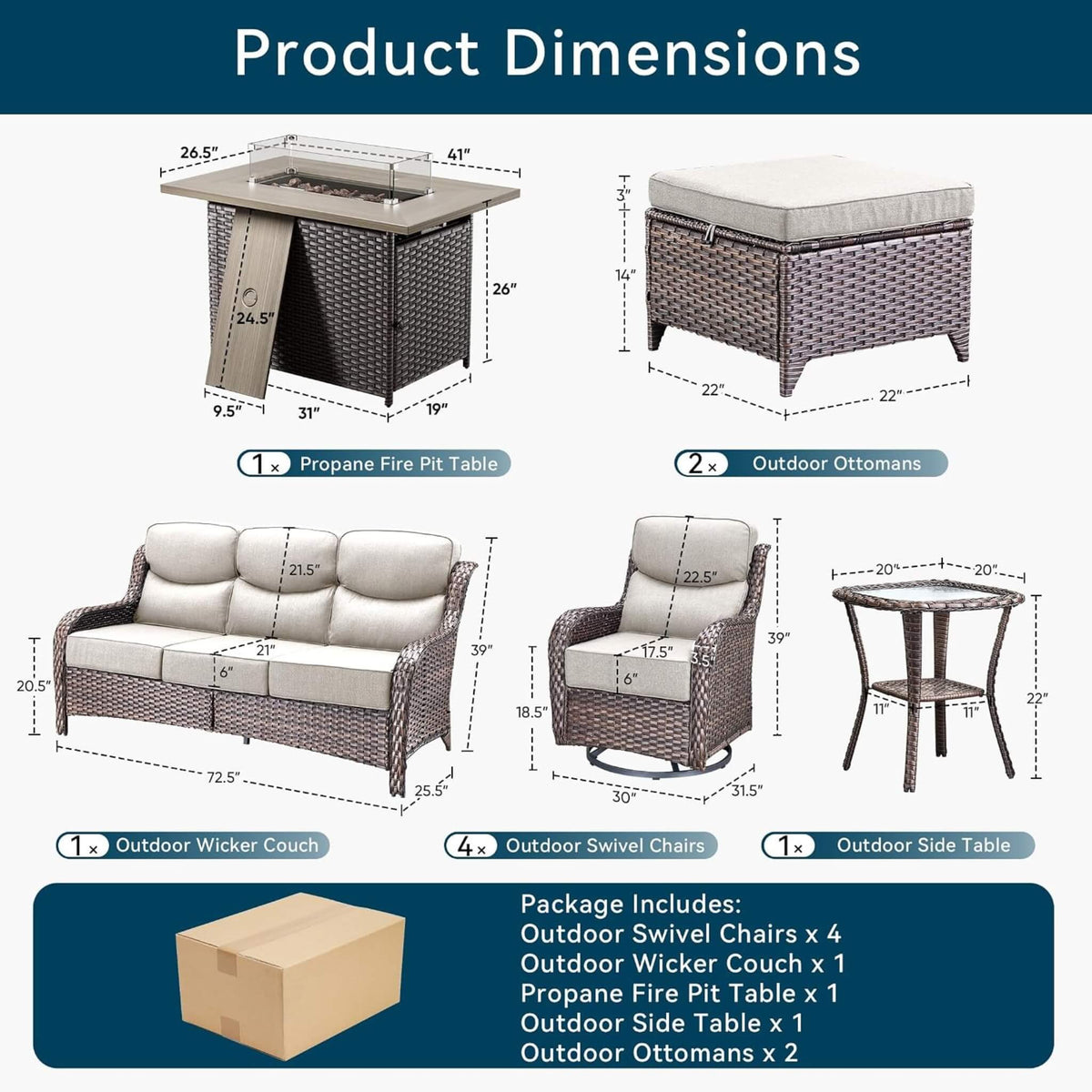 Alora 10-Piece Outdoor Patio Furniture Set with Fire Pit Table
