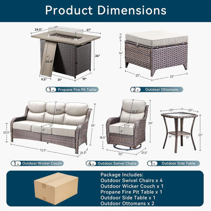 Alora 10-Piece Outdoor Patio Furniture Set with Fire Pit Table