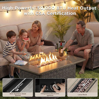 Alora 10-Piece Outdoor Patio Furniture Set with Fire Pit Table