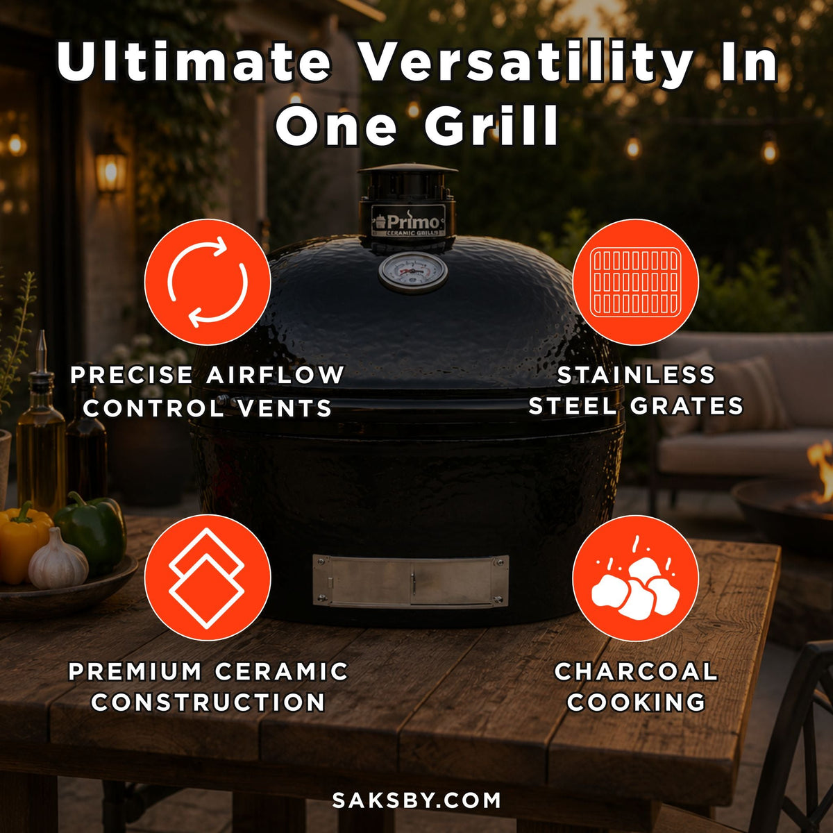Primo Oval XXL Black Ceramic Kamado Charcoal Grill