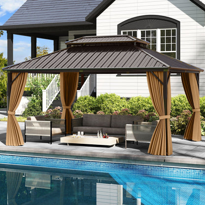 16 x 12 Ft Outdoor Metal Gazebo with Curtains and Netting