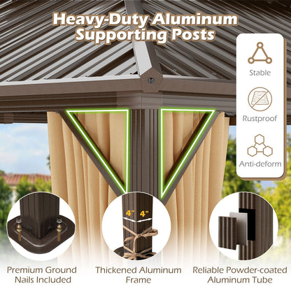 16 x 12 Ft Outdoor Metal Gazebo with Curtains and Netting