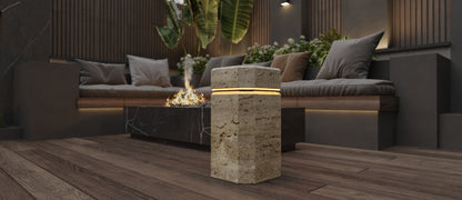 Handcrafted Travertine Marble Side Table with LED Lighting